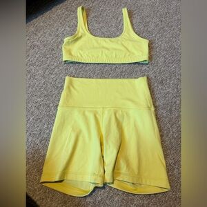TNA Neon Yellow Sports Bra and High-Waist Bike Shorts Set